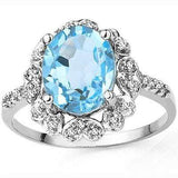 STUNNING 3.20 CT BLUE TOPAZ & 2 PCS WHITE DIAMOND PLATINUM OVER 0.925 STERLING SILVER RING - Wholesalekings.com