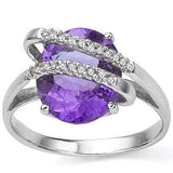 STUNNING 3.25 CT AMETHYST & 2 PCS WHITE DIAMOND PLATINUM OVER 0.925 STERLING SILVER RING - Wholesalekings.com