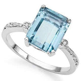 STUNNING 4.00 CT BLUE TOPAZ & 2 PCS WHITE DIAMOND 0.925 STERLING SILVER W/ PLATINUM RING - Wholesalekings.com