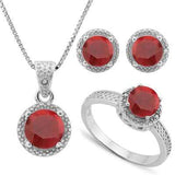 STUNNING 4.503 CARAT TW DYED GENUINE RUBY & GENUINE DIAMOND PLATINUM OVER 0.925 STERLING SILVER SET - Wholesalekings.com