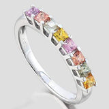 SUPERB ! 3/4 CARAT (8 PCS) MULTI COLOR SAPPHIRE (VS) 9KT SOLID GOLD BAND RING - Wholesalekings.com