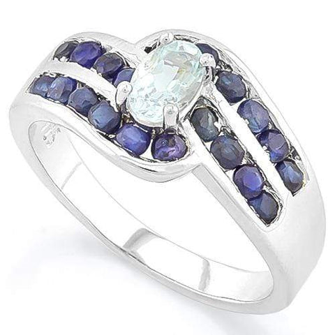 SUPERB !  AQUAMARINE  (22 PCS) GENUINE SAPPHIRE 925 STERLING SILVER RING - Wholesalekings.com