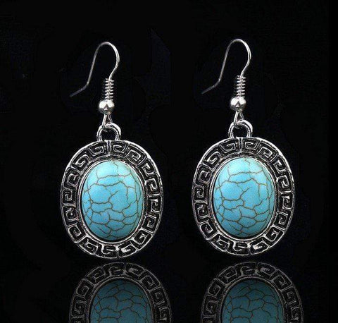 This summer Hot Synthetic Turquoise Dangling German Silver Earring - Wholesalekings.com