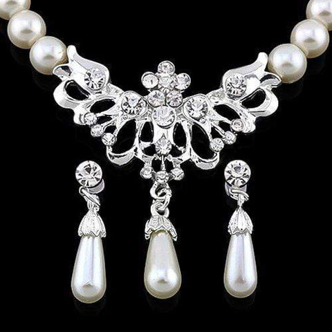 US 14KT High Quality white gold-plated white Zicron Necklace Earring Pearl Germa - Wholesalekings.com