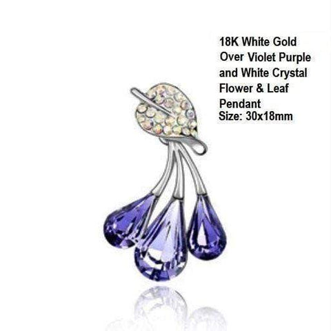 US 18K White-Gold Over Violet Purple and White Crystal Flower & Leaf Fashion Ger wholesalekings wholesale silver jewelry
