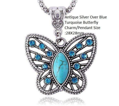 US Beautiful Antique German Silver Over Green Turquoise Butterfly Charm/Pendant - Wholesalekings.com