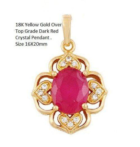 US Brand New 18K Yellow Gold- Over Top Grade Dark Red Crystal German Silver Pendant . Size 16X20mm - Wholesalekings.com