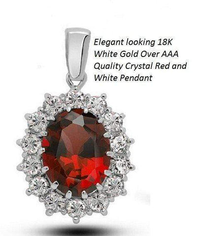 US Elegant looking 18K White Gold- Over AAA Quality Crystal Red and White German Silver Pendant /Necklace wholesalekings wholesale silver jewelry