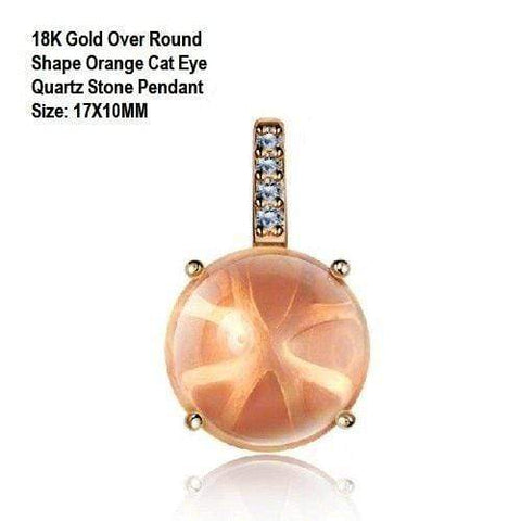 US/HK 18K Gold- Over Round Shape Orange Cat Eye Quartz Stone German Silver Penda - Wholesalekings.com