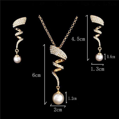 Vintage Imitation Pearl necklace Gold jewelry set for women Clear Crystal Elegan - Wholesalekings.com