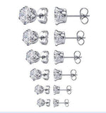 Women's Stainless Steel Round Clear AAA Cubic Zirconia Stud Earring (6 Pairs) -1 - Wholesalekings.com