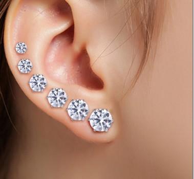 Women's Stainless Steel Round Clear AAA Cubic Zirconia Stud Earring (6 Pairs) -1 - Wholesalekings.com