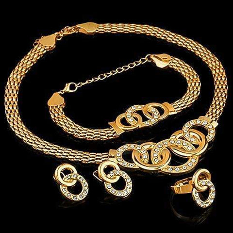 Yellow Gold-Plated White Stone Fashion Jewelry Set For Women wholesalekings wholesale silver jewelry